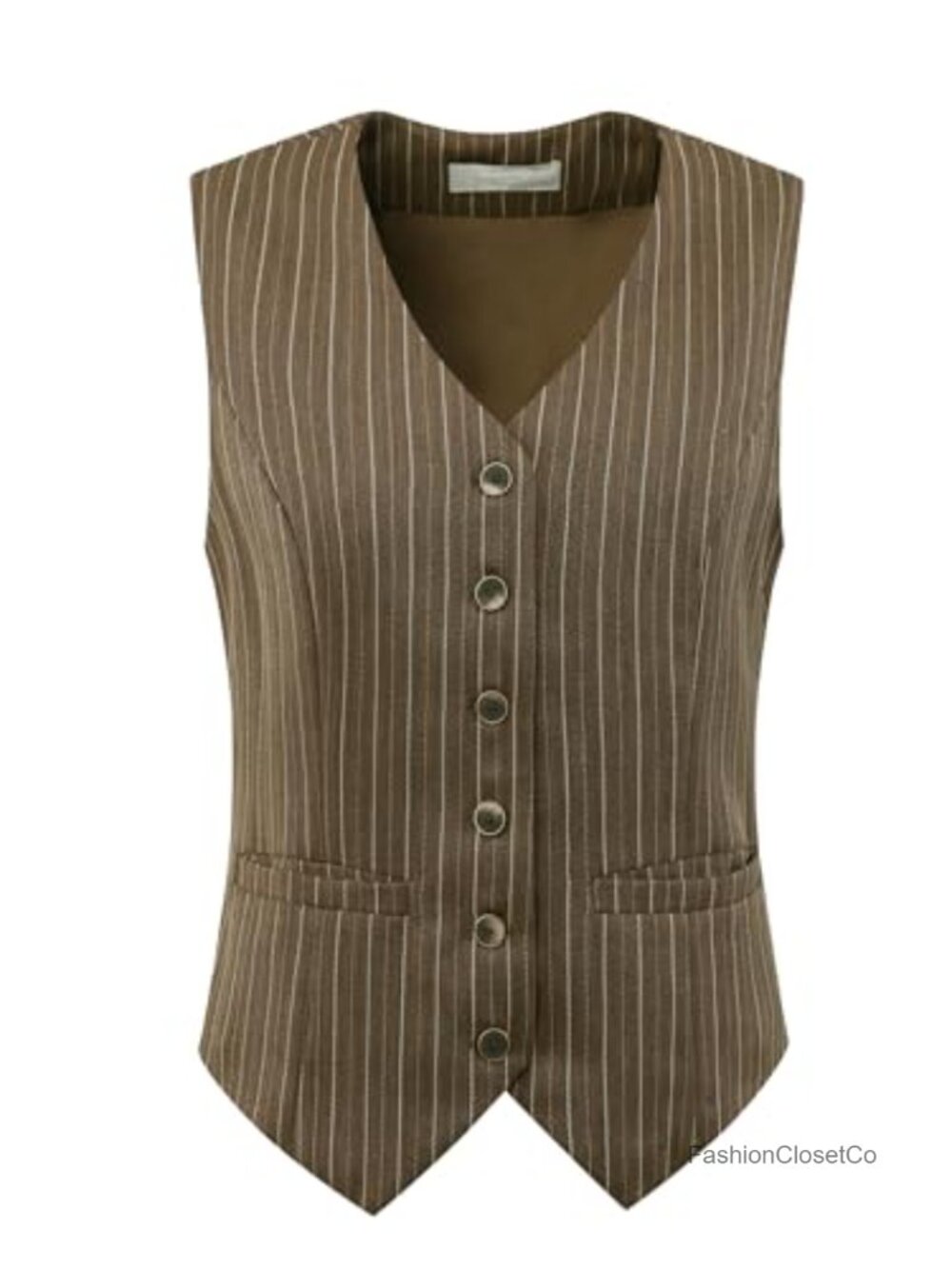 Women's Vintage Pinstripe Button Down Waistcoat Slim Fit Vest